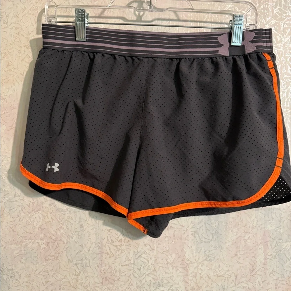 Under Armour Women's Black Shorts with Orange Trim Running Shorts, Sz Sm